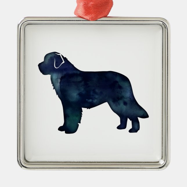Newfoundland Black Watercolor Silhouette Metal Ornament (Front)