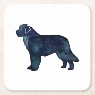 Newfoundland Black Watercolor Silhouette Square Paper Coaster