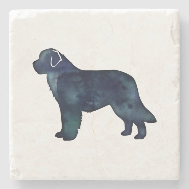Newfoundland Black Watercolor Silhouette Stone Coaster (Front)