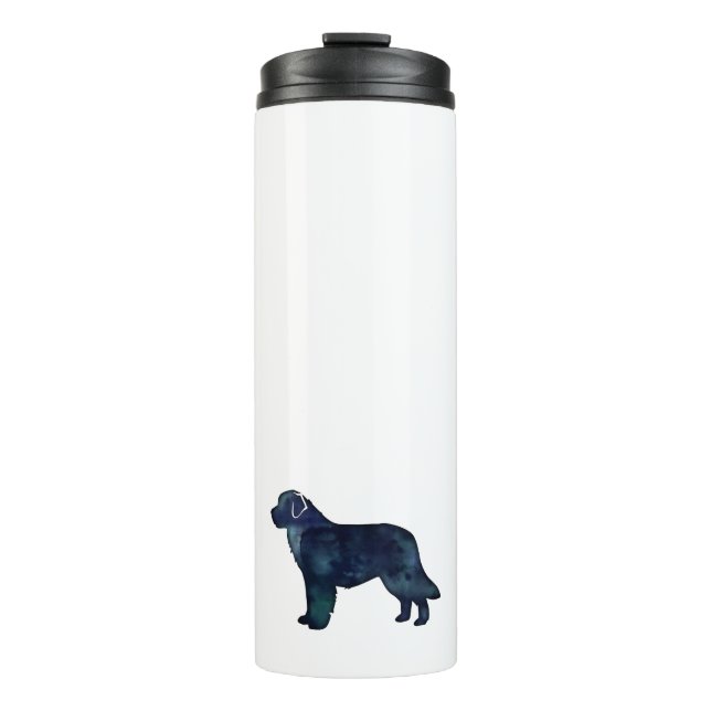 Newfoundland Black Watercolor Silhouette Thermal Tumbler (Front)