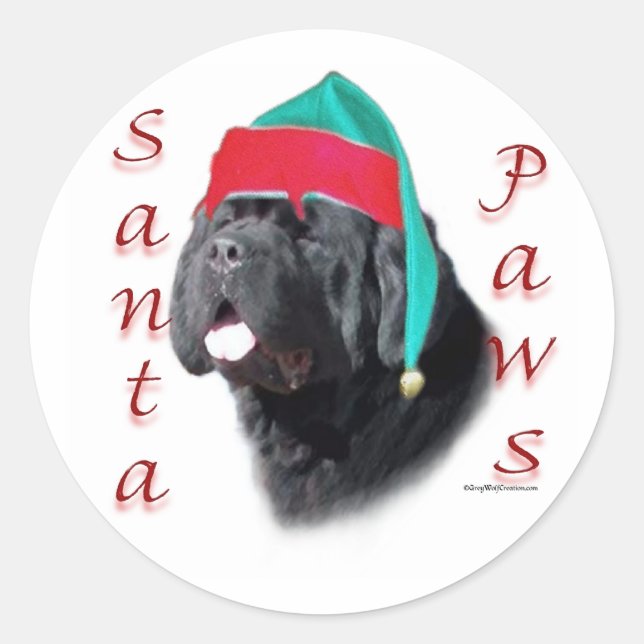 Newfoundland (blk) Santa Paws Classic Round Sticker (Front)