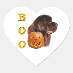Newfoundland Brown Halloween BOO Heart Sticker
