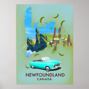 newfoundland Canada map travel Poster