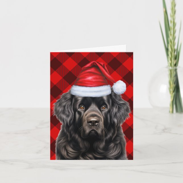 Newfoundland Christmas Dog Holiday Buffalo Plaid Card (Front)