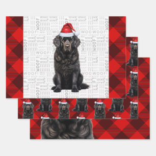 Newfoundland Christmas Dog Red Buffalo Plaid Wrapping Paper Sheet