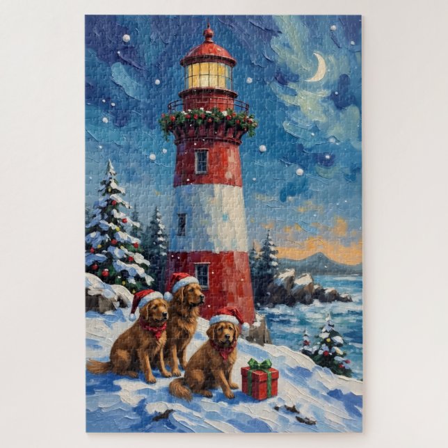 Newfoundland Christmas Lighthouse Holiday Jigsaw Puzzle (Vertical)