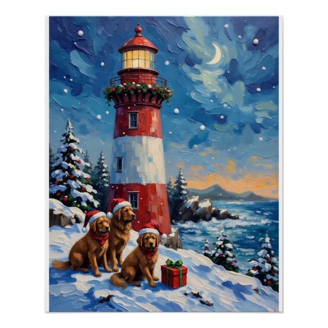 Newfoundland Christmas Lighthouse Holiday Poster (Front)