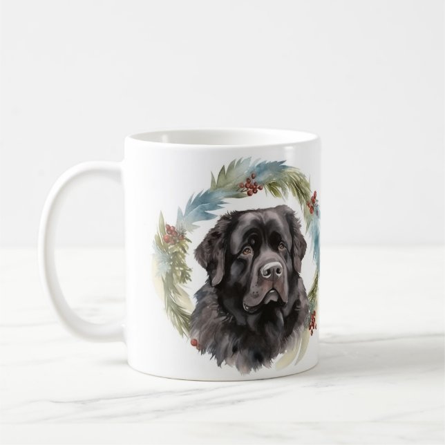 Newfoundland Christmas Wreath Festive Pup  Coffee Mug (Left)