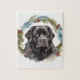 Newfoundland Christmas Wreath Festive Pup Jigsaw Puzzle