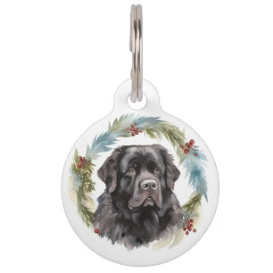 Newfoundland Christmas Wreath Festive Pup  Pet Tag