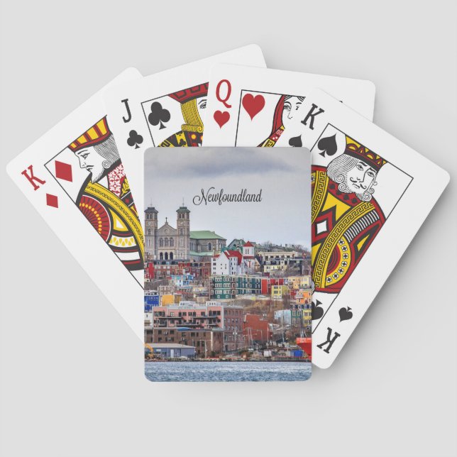 Newfoundland, cityscape photograph, playing cards (Back)