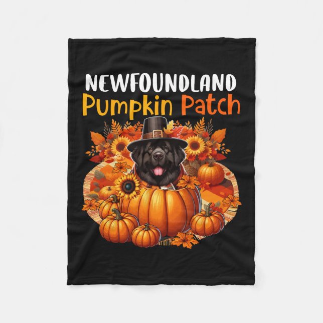 Newfoundland Cute Patch Thanksgiving Pumpkins Fall Fleece Blanket (Front)