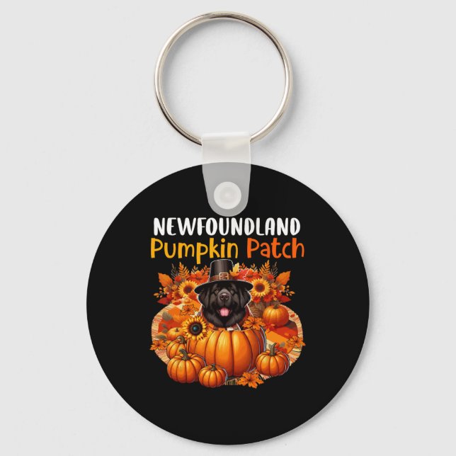Newfoundland Cute Patch Thanksgiving Pumpkins Fall Key Ring (Front)