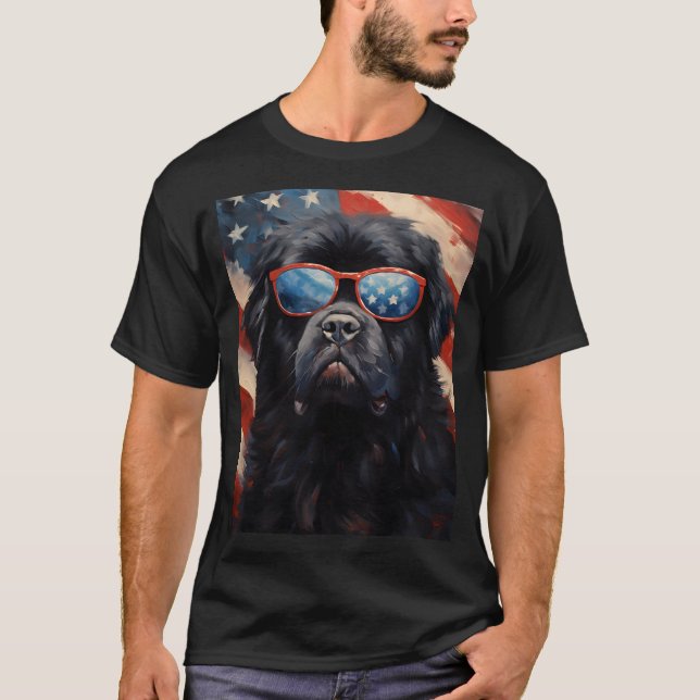 Newfoundland dog 4th of July american flag T-Shirt (Front)