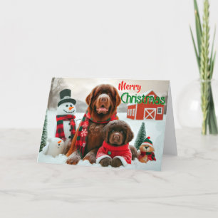 Newfoundland Dog and puppy Christmas Card