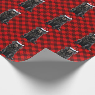 Newfoundland Dog and Red Holiday Plaid Christmas Wrapping Paper
