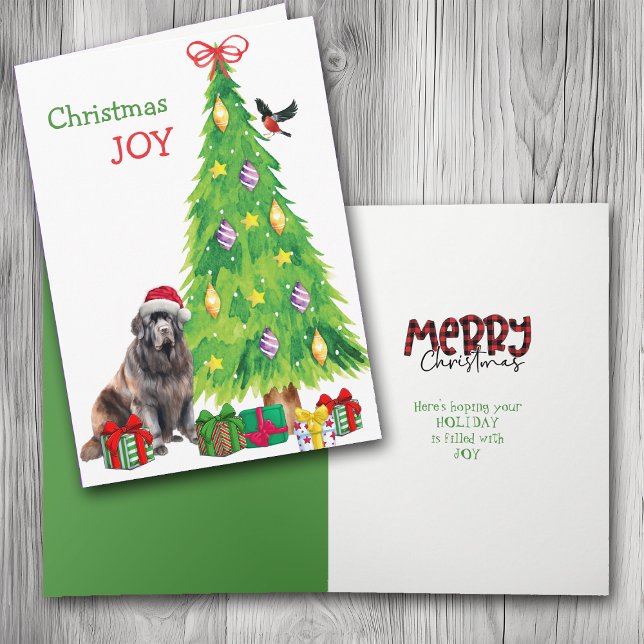 Newfoundland Dog, Bird and Christmas Tree Holiday Card (Creator Uploaded)