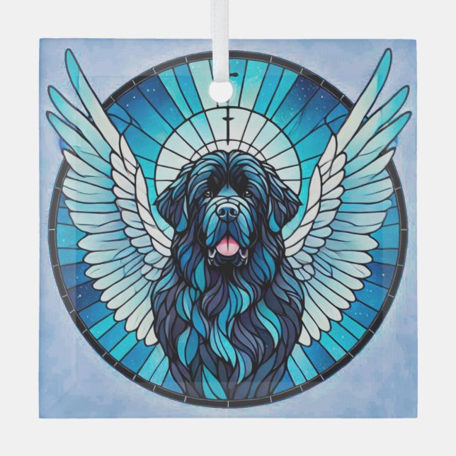 Newfoundland Dog Blue Angel Memorial Suncatcher  Glass Tree Decoration (Front)