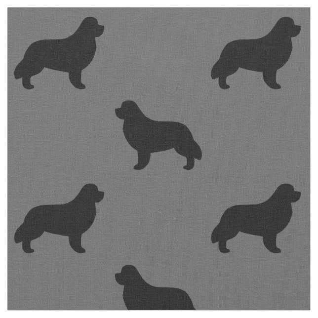 Newfoundland Dog Breed Silhouettes Patterned Fabric (Close Up)
