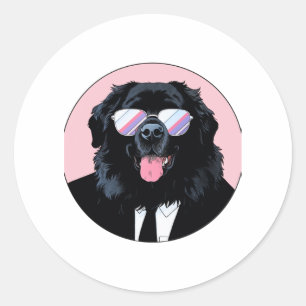 Newfoundland Dog Businessman Classic Round Sticker