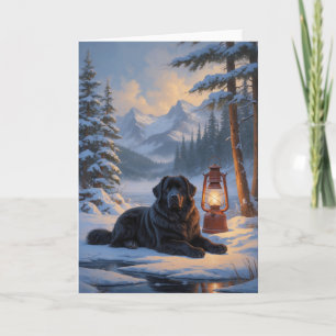 Newfoundland Dog by Frozen Lake Winter Painting Card