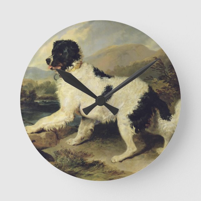 Newfoundland Dog Called Lion, 1824 (oil on canvas) Round Clock (Front)