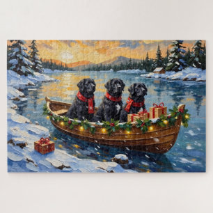 Newfoundland Dog Christmas Boat Holiday Jigsaw Puzzle
