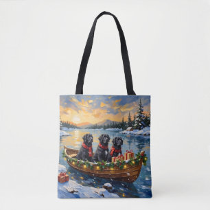 Newfoundland Dog Christmas Boat Holiday Tote Bag