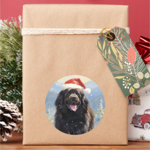 Newfoundland dog Christmas Classic Round Sticker