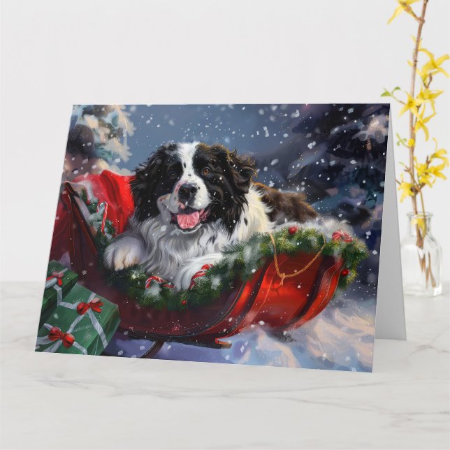 Newfoundland Dog Christmas Festive Card (Yellow Flower)