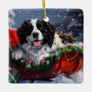 Newfoundland Dog Christmas Festive Ceramic Ornament