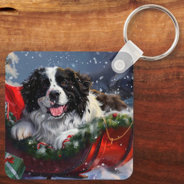 Newfoundland Dog Christmas Festive Key Ring (Back)