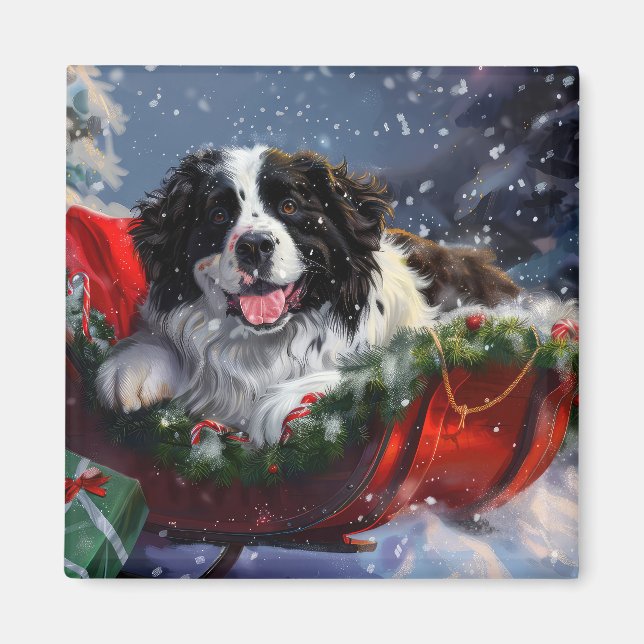 Newfoundland Dog Christmas Festive Magnet (Front)