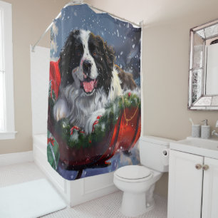 Newfoundland Dog Christmas Festive Shower Curtain