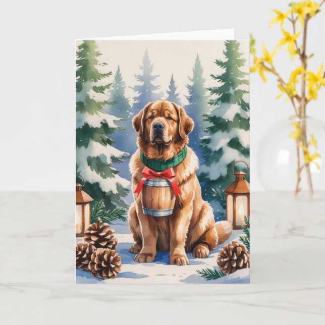 Newfoundland Dog Christmas Greeting Card (Yellow Flower)