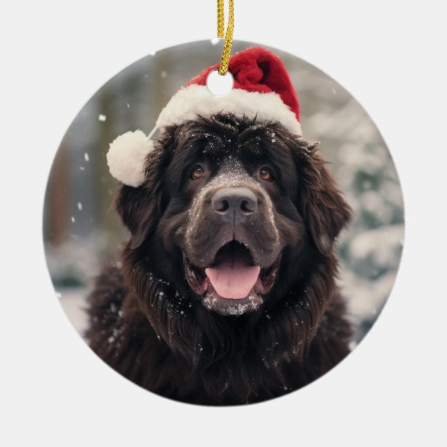 Newfoundland Dog Christmas Keepsake Ceramic Ornament (Front)