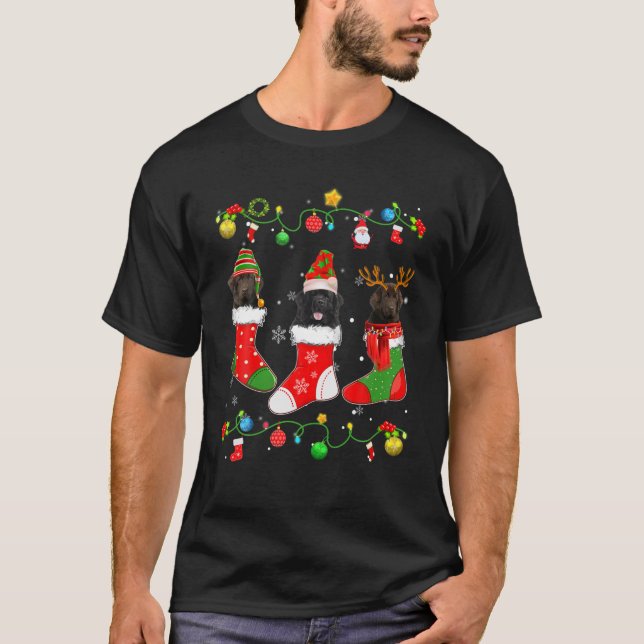 Newfoundland Dog Christmas Lights Xmas Pajama Dog T-Shirt (Front)