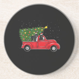 Newfoundland dog christmas on red car truck gift coaster