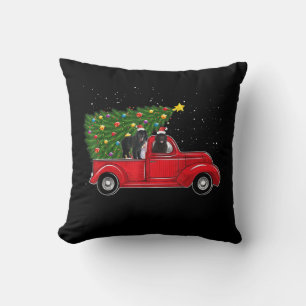 Newfoundland dog christmas on red car truck gift cushion