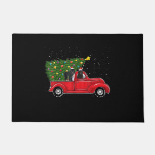 Newfoundland dog christmas on red car truck gift doormat
