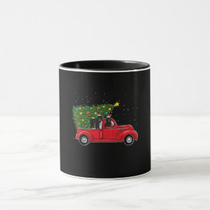 Newfoundland dog christmas on red car truck gift mug