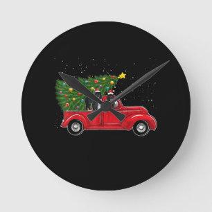 Newfoundland dog christmas on red car truck gift round clock