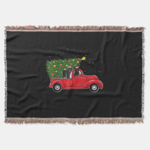 Newfoundland dog christmas on red car truck gift throw blanket