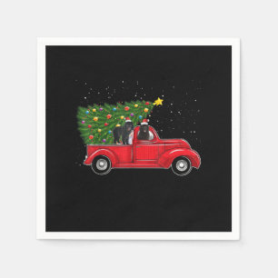 Newfoundland Dog Christmas On Red Car Truck Xmas Napkin