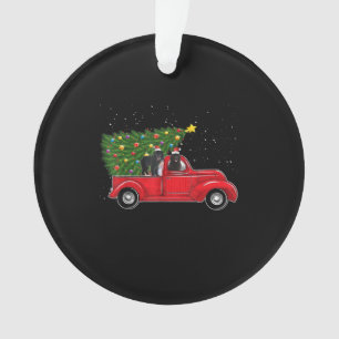 Newfoundland Dog Christmas On Red Car Truck Xmas Ornament