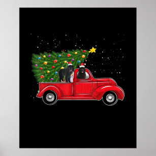 Newfoundland Dog Christmas On Red Car Truck Xmas Poster