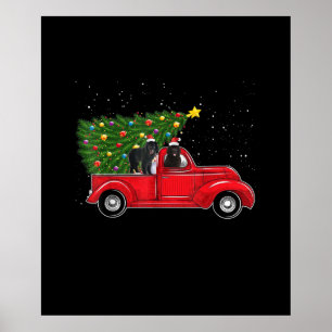 Newfoundland Dog Christmas On Red Car Truck Xmas Poster