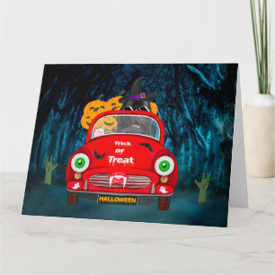 Newfoundland Dog Driving Car Scary Halloween Card