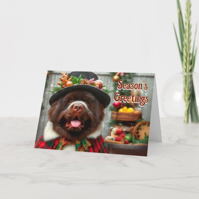 Newfoundland Dog Father Christmas Card (Front)