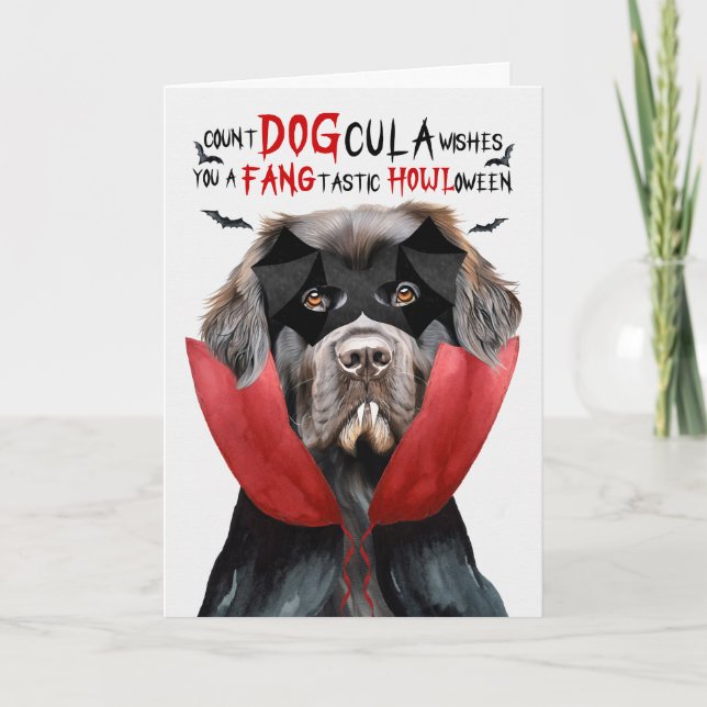 Newfoundland Dog Funny Count DOGcula Halloween Holiday Card (Front)